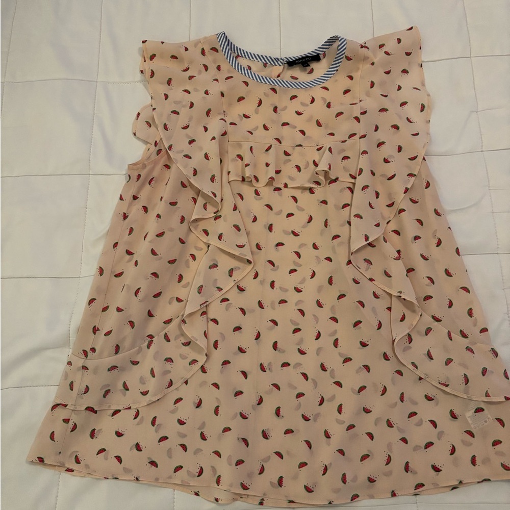 RW&CO. Peach Shirt with Red and Green Watermelon Print
